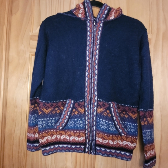 Alpaca Connection Peru Alpaca Wool Zip Hoodie Sweater | Fair Isle Knit | Size M - Picture 5 of 10